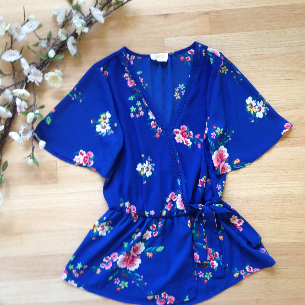 Sienna Sky Royal Blue Floral Print Blouse